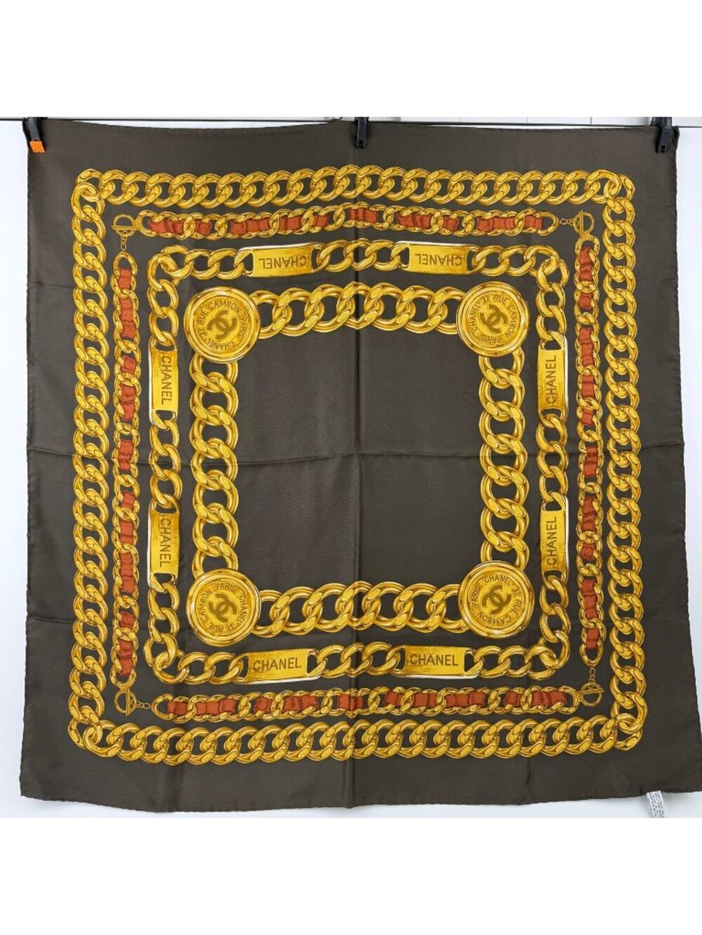 Chanel Chain Pattern CC Logo Silk Scarf Multicolor Vintage